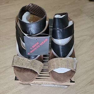 Modzori Versatile Black & Tan Sandal Wedges